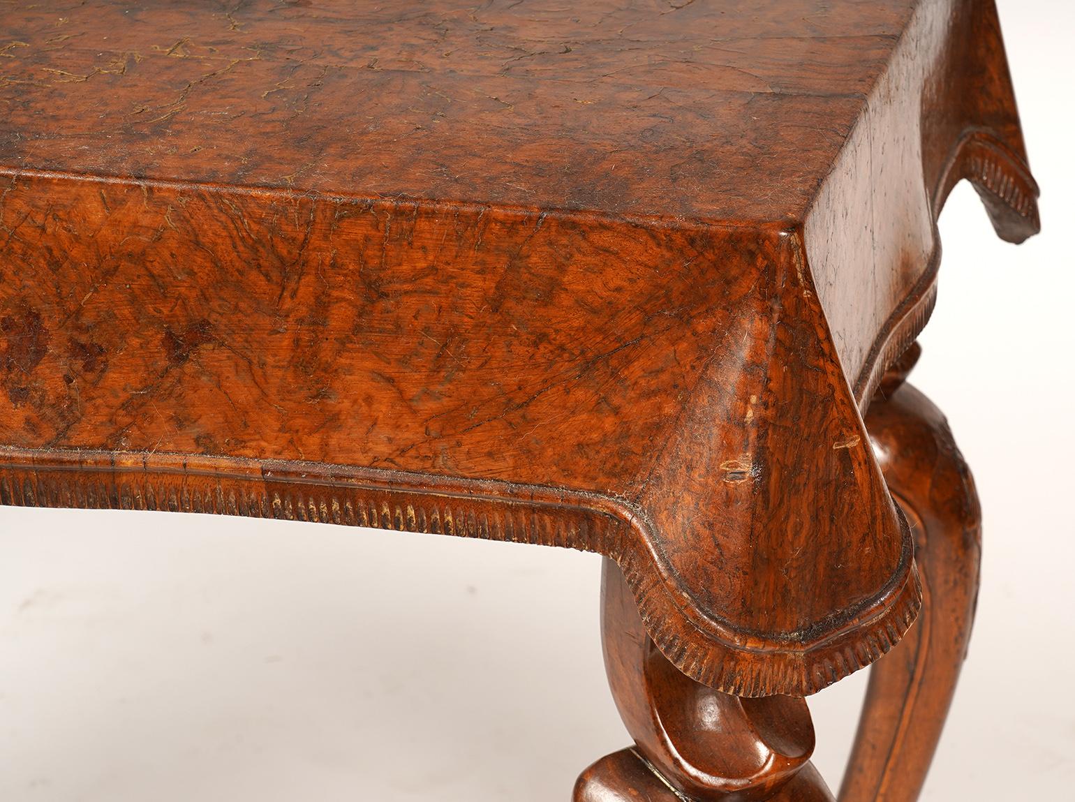 20th Century Pair of Italian Sculptural Carved Walnut and Olive Wood Console Tables, 1920's