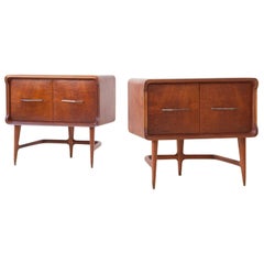 Pair of Italian Sculptural Mahogany Bedside Tables, 1950s