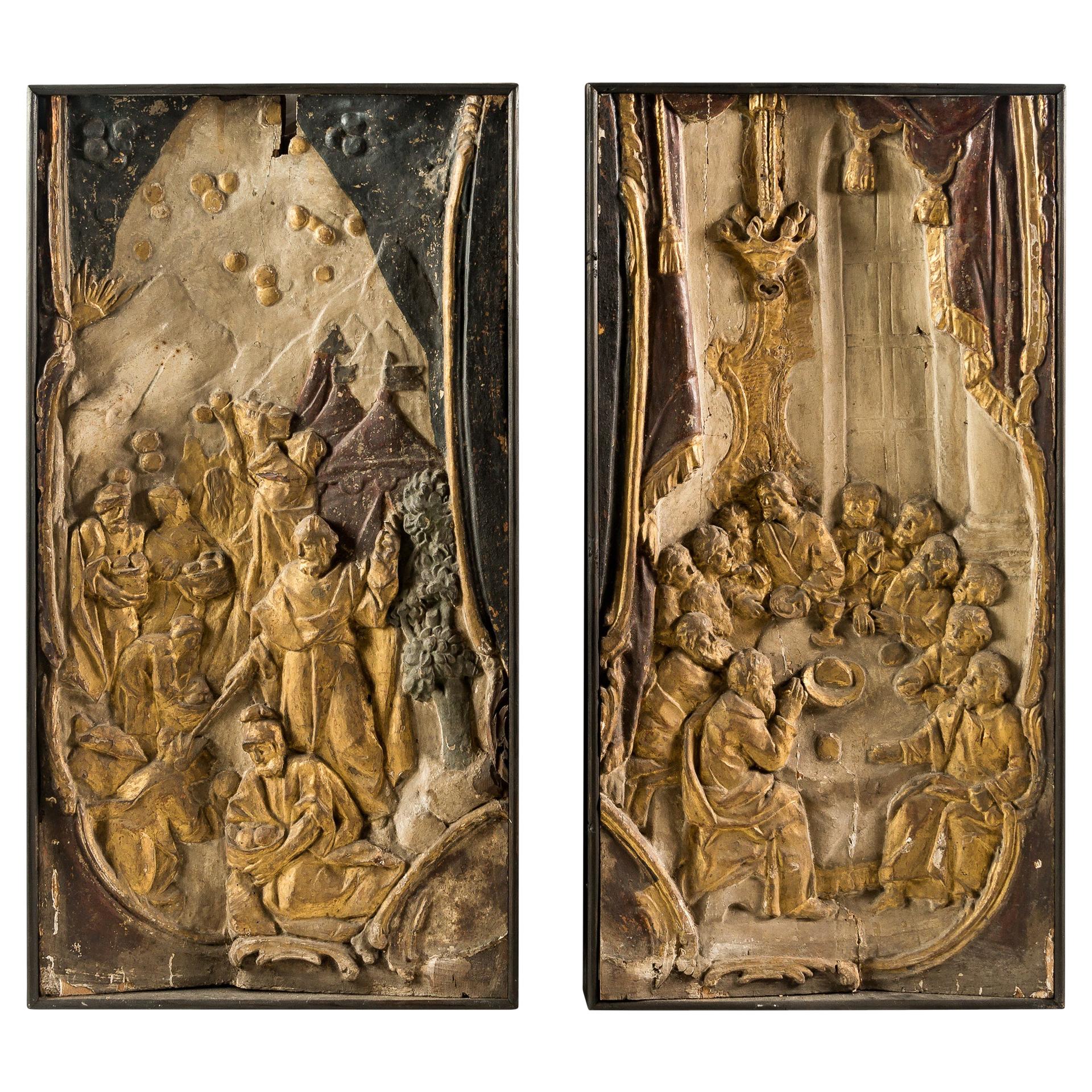 Pair of Italian Sculptures, Italy, 17th Century, Carved Gilded Wood, Baroque For Sale