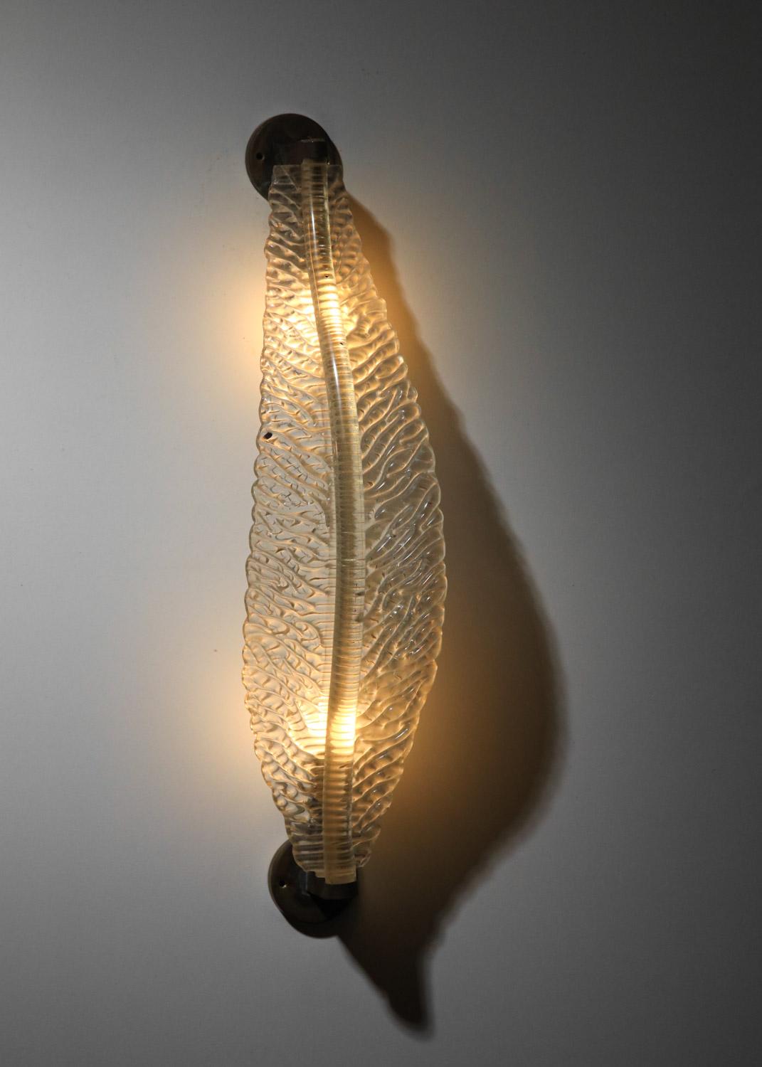 Paire d'appliques italiennes Seguso en verre de Murano, années 1940, feuilles en vente 5