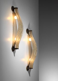 Pair of Italian Seguso Murano glass wall lights, 1940s, leaves