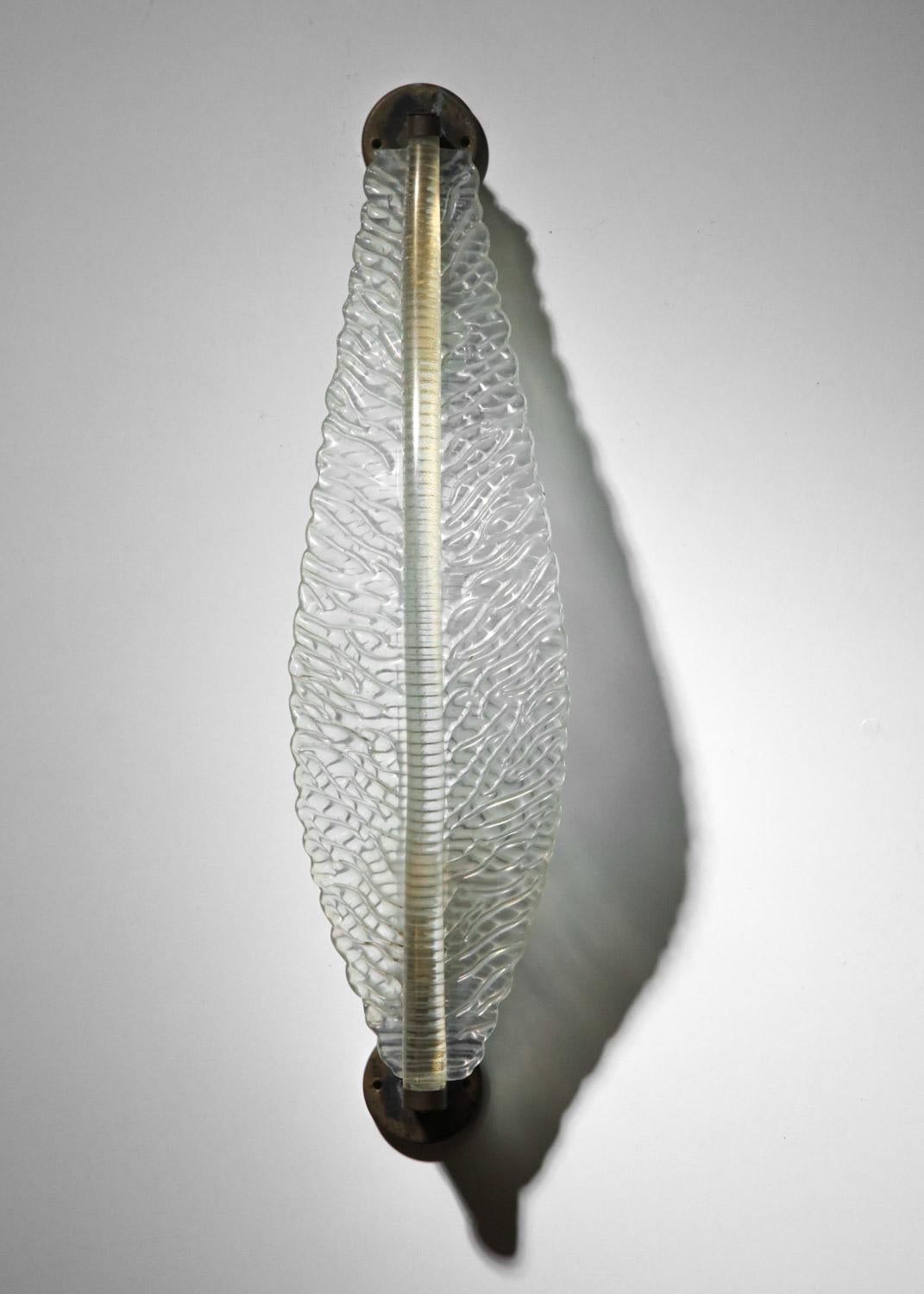 Paire d'appliques italiennes Seguso en verre de Murano, années 1940, feuilles en vente 3