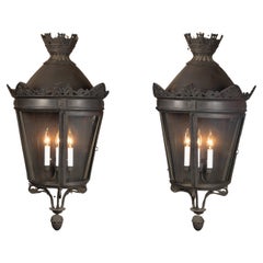 Used Pair of Italian Semi-Circular Wall Lanterns, Replicas of Parisian Street Lights