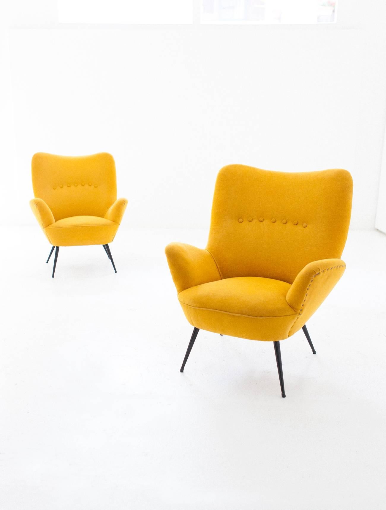 Pair of Italian Senape Yellow Armchairs, 1950s 1