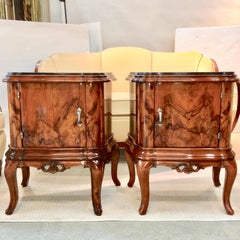 Pair of Italian Serpentine Nightstands with Marble Tops