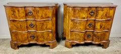 Pair of Italian Serpentine Shaped Burl Walnut Commodes, C. 1930's