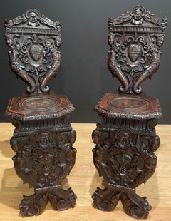 Pair Of Antique Italian Carved Sgabello Chairs