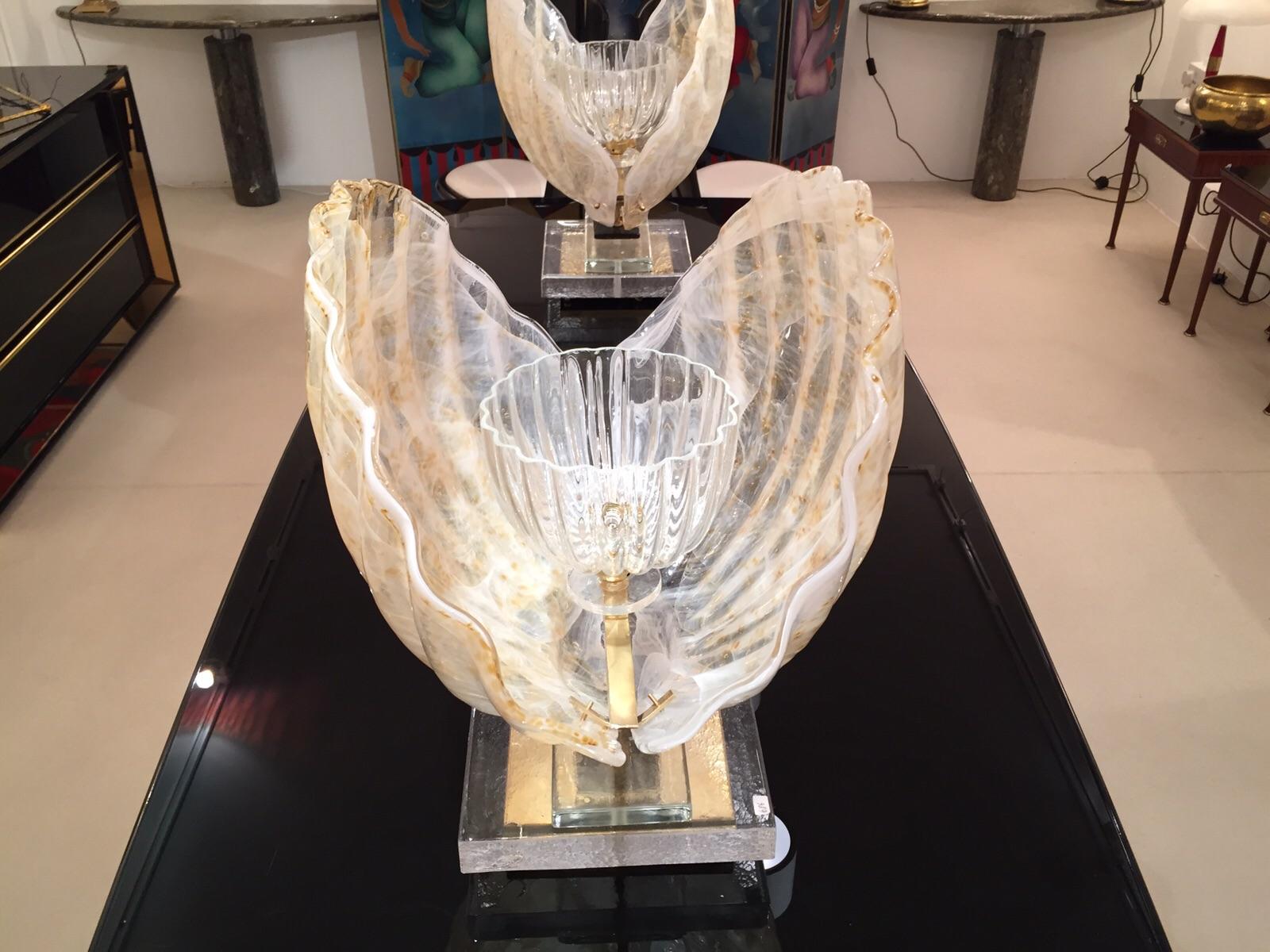 Italian Shell Table Lamp in Murano Glass Style of Barovier & Toso, 1970 In Good Condition In London, GB