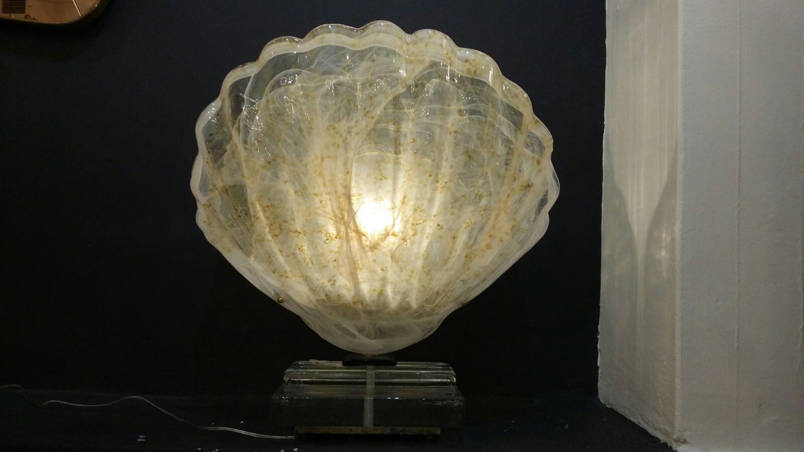 Italian Shell Table Lamp in Murano Glass Style of Barovier & Toso, 1970 4