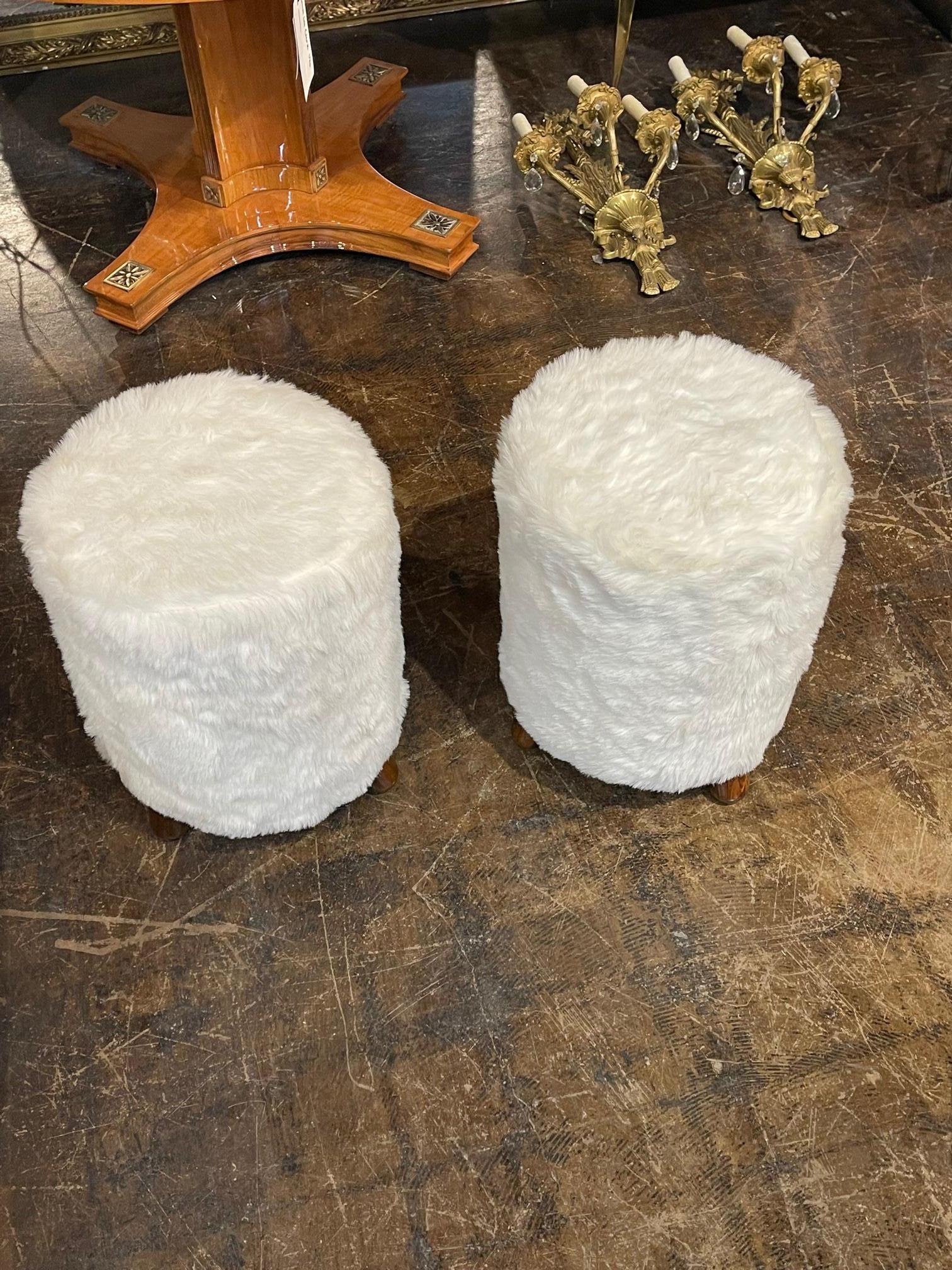 Faux Fur Pair of Italian Sherpa Stools For Sale