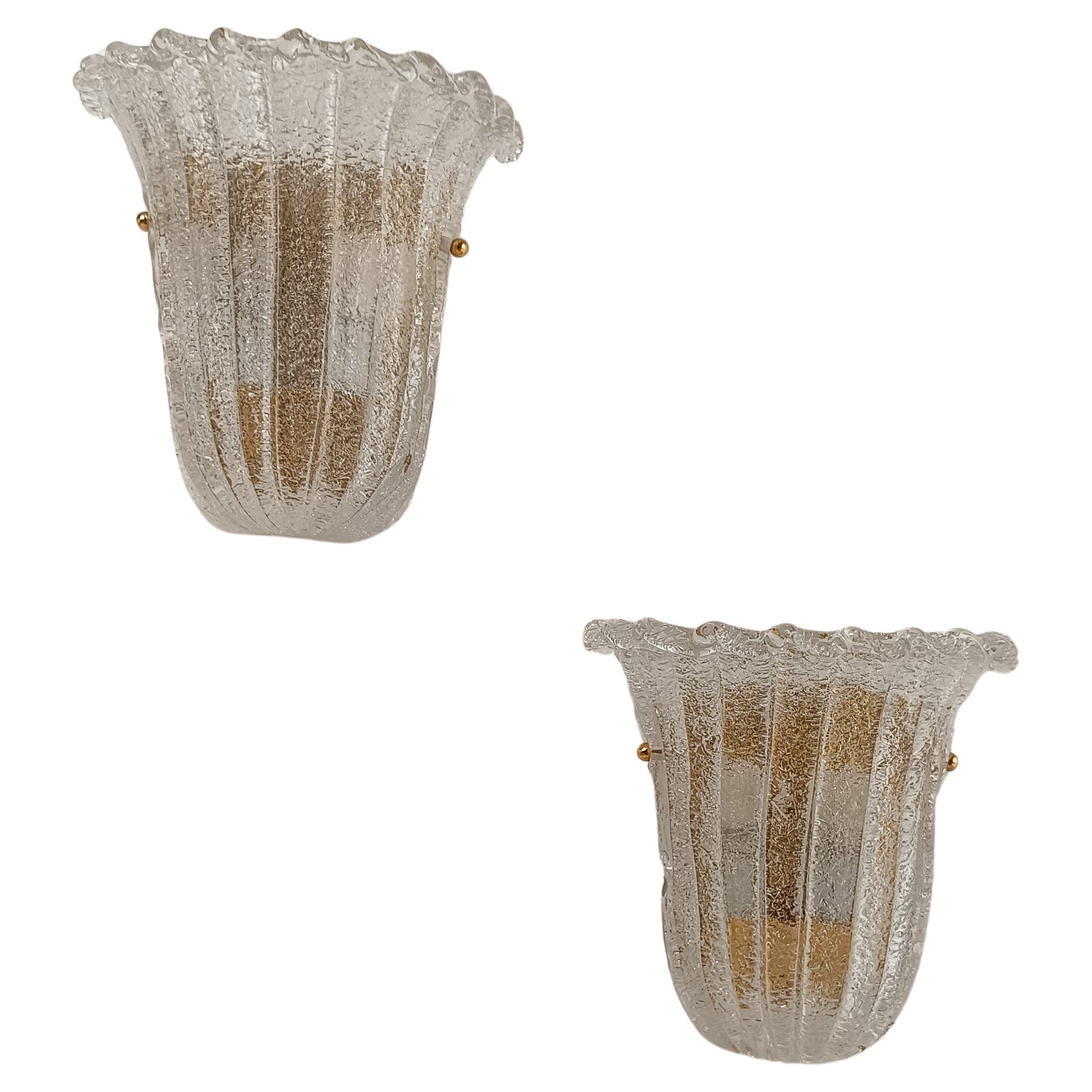 Coppia di scudi italiani in vetro di Murano Graniglia, stile Barovier, anni '80 in vendita