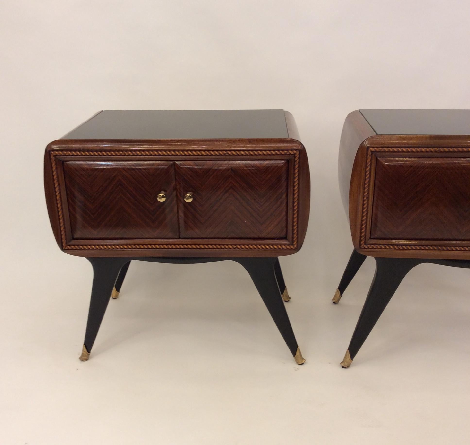 Brass Pair of Italian Nightstands in the Style of Gio Ponti, circa 1950 For Sale