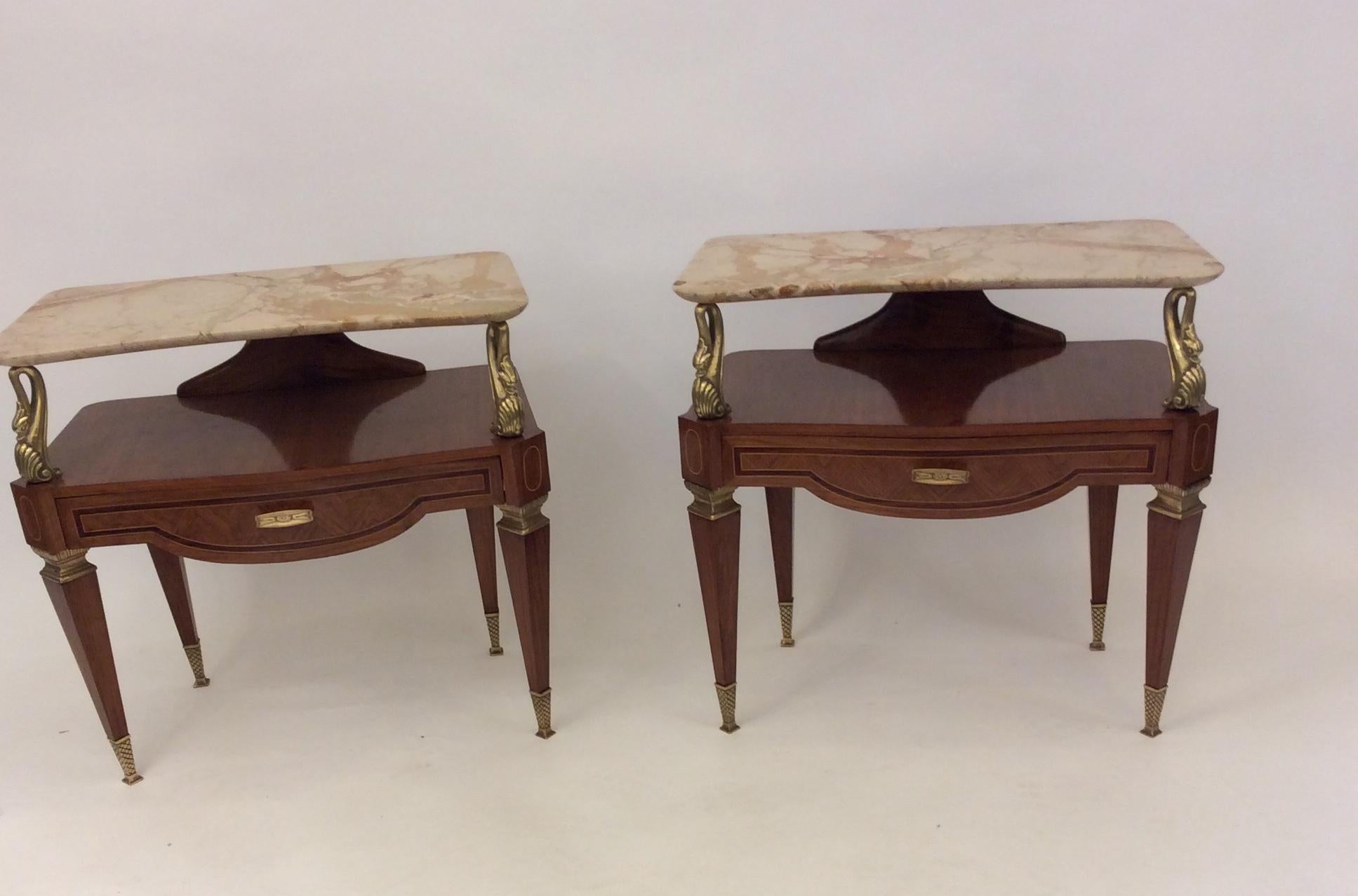 Hollywood Regency Pair of Italian Side Tables in the Style of Gio Ponti, circa 1940 For Sale