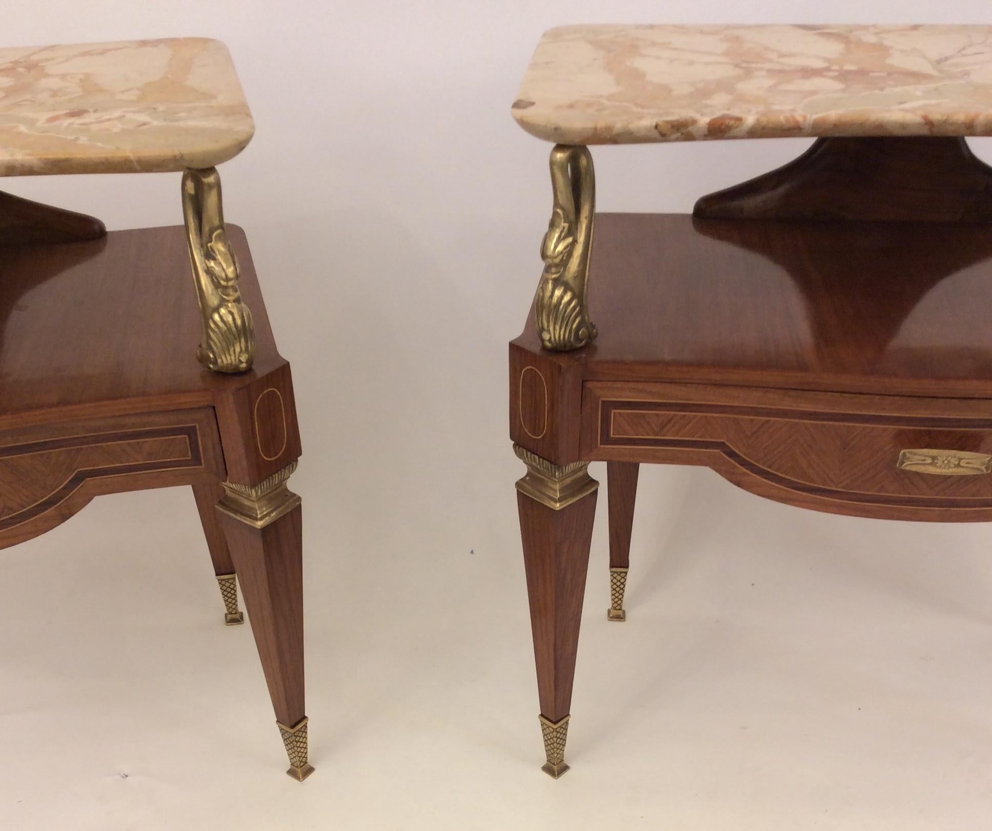 Brass Pair of Italian Side Tables in the Style of Gio Ponti, circa 1940 For Sale