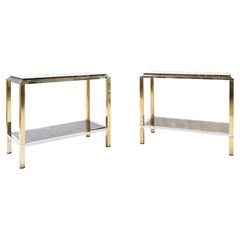 Pair of Italian side tables, circa 1970, steel Brass Marble-like Plastic