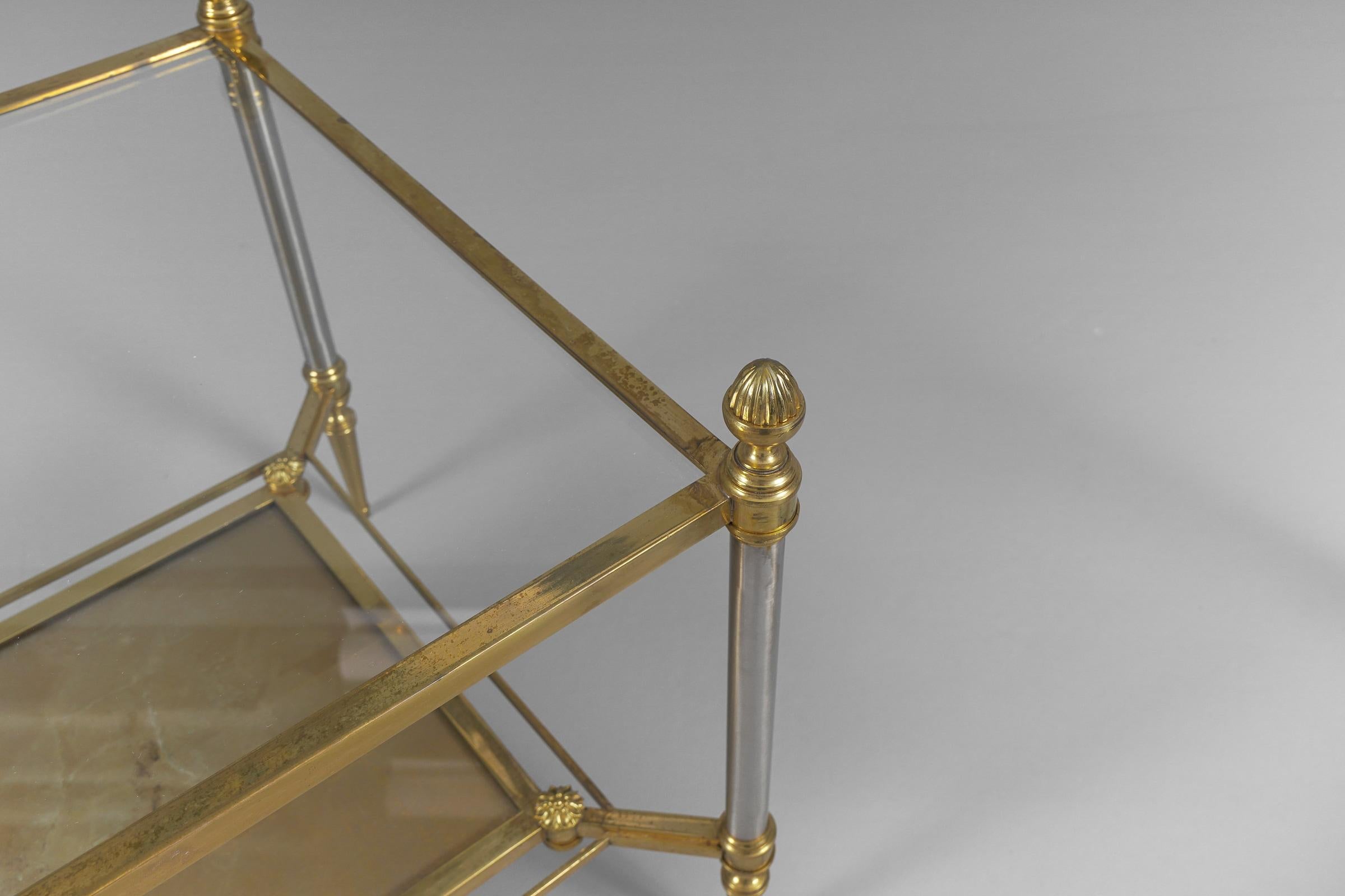 Mid-20th Century Pair of Italian Side Tables in Brass and Glass, 1960s Hollywood Regency For Sale