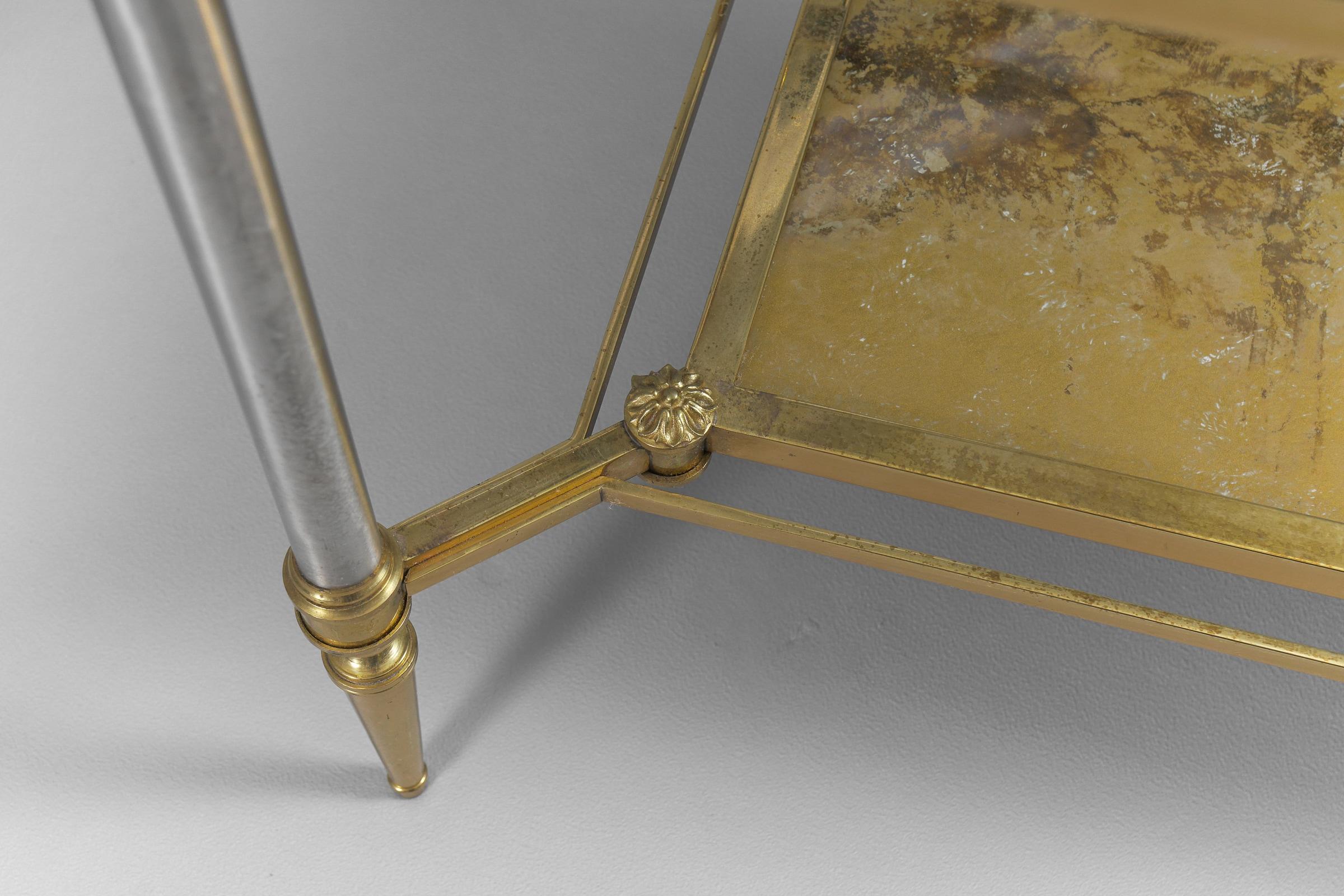 Pair of Italian Side Tables in Brass and Glass, 1960s Hollywood Regency For Sale 1