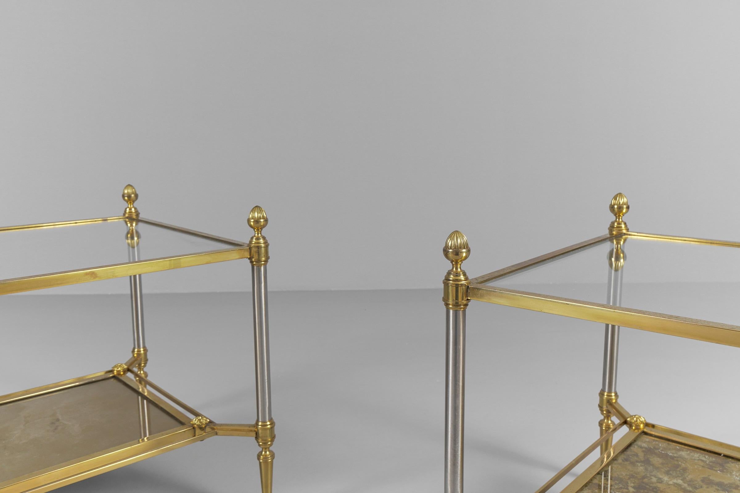 Pair of Italian Side Tables in Brass and Glass, 1960s Hollywood Regency For Sale 2