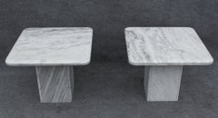 Pair of Italian Side Tables in White Marble With Grey Veining 1970s