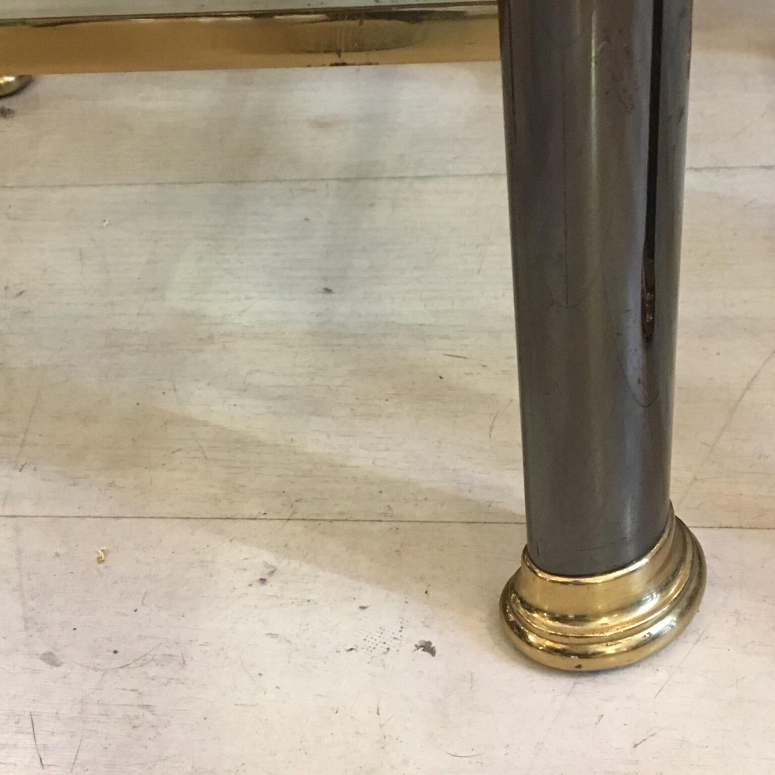 Pair of Italian Side Tables with Anthracite Metal and Brass Structure, 1970s 7