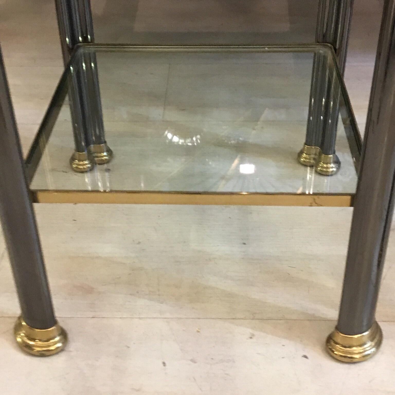 Pair of Italian Side Tables with Anthracite Metal and Brass Structure, 1970s 8