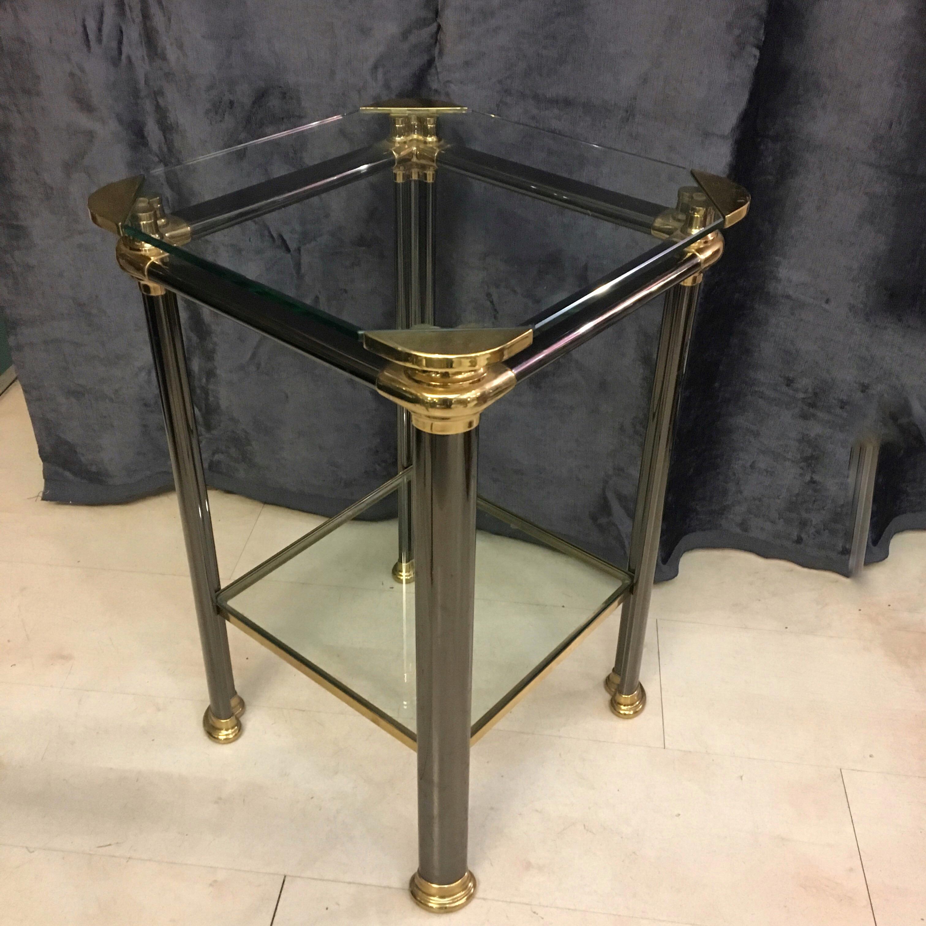 Pair of Italian Side Tables with Anthracite Metal and Brass Structure, 1970s 9