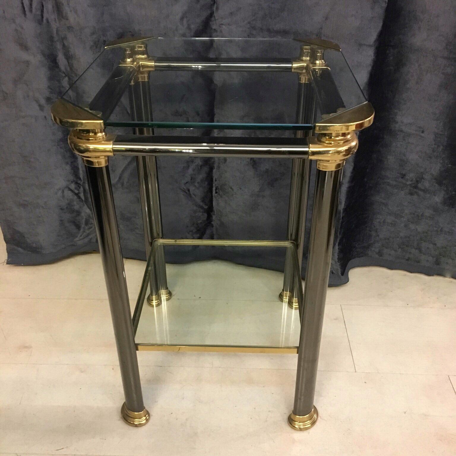 Pair of Italian Side Tables with Anthracite Metal and Brass Structure, 1970s 1