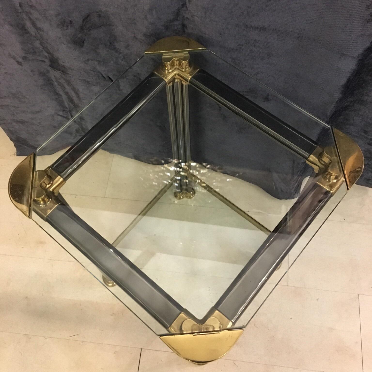 Pair of Italian Side Tables with Anthracite Metal and Brass Structure, 1970s 3