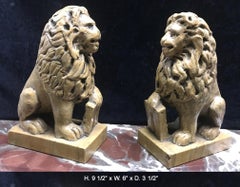 Pair of Italian Sienna Marble Lions, 19th Century