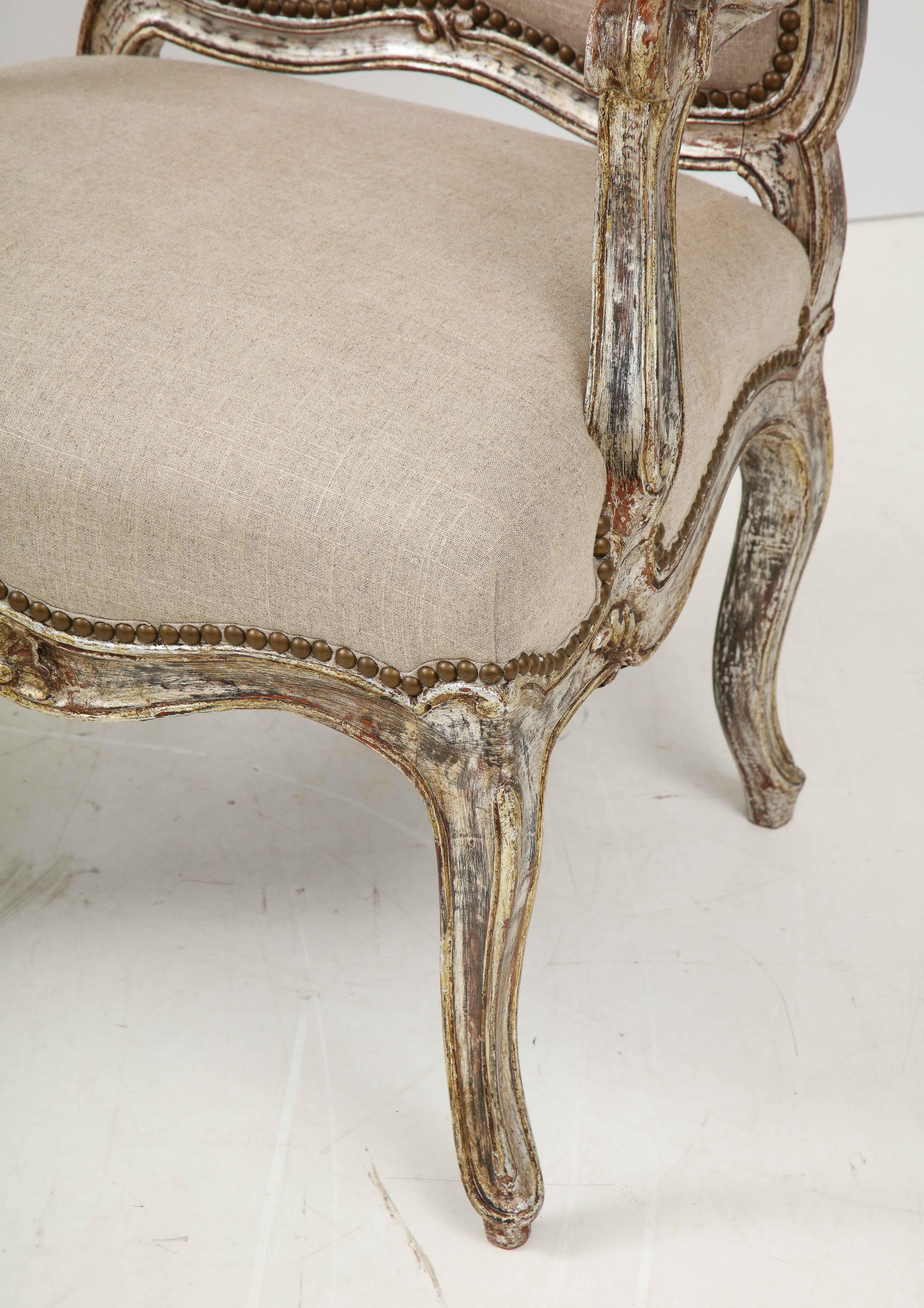 Linen Pair of Italian Silver and Gilt Chairs