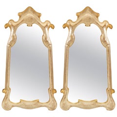 Pair of Italian Silver and Gold Giltwood Mirrors