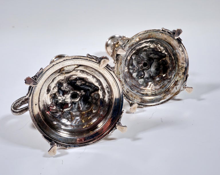 Pair of Italian Silver Candle Holders with Cupids as Tritons, Milan, Around 1935 For Sale 4