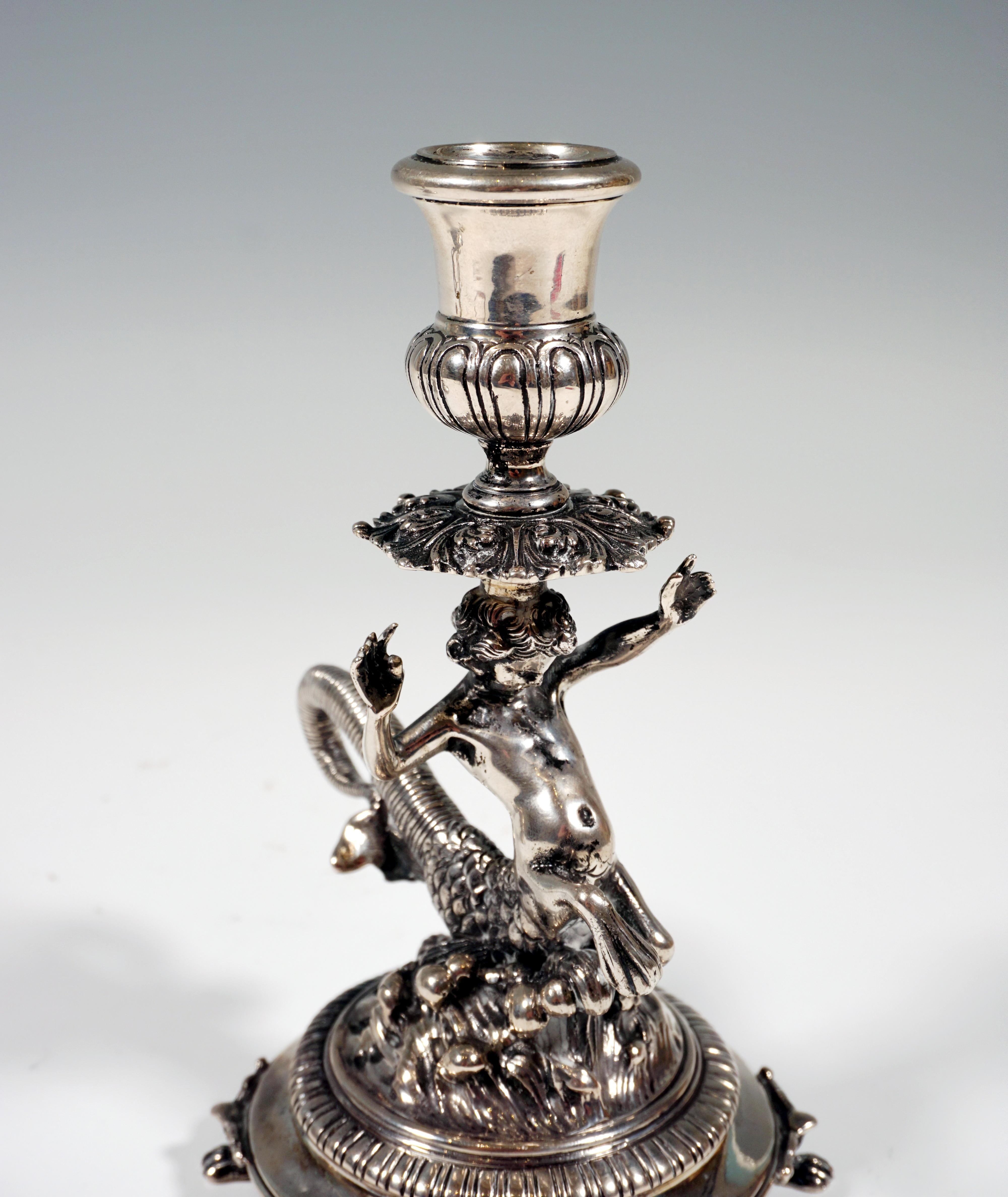 Pair of Italian Silver Candle Holders with Cupids as Tritons, Milan, Around 1935 2