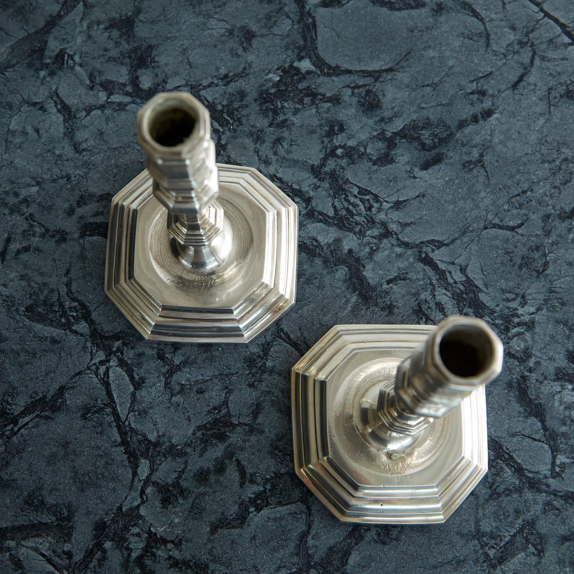 18th Century and Earlier Pair of Italian Silver Candlesticks For Sale