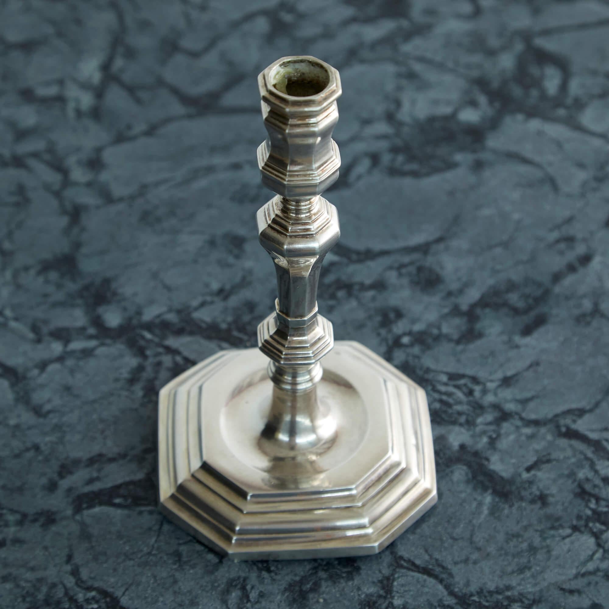 Sterling Silver Pair of Italian Silver Candlesticks For Sale