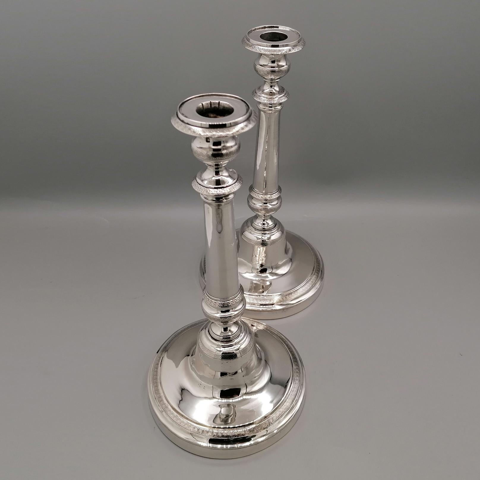 Pair of Italian silver candlesticks - Naples, c. 1840 For Sale 7