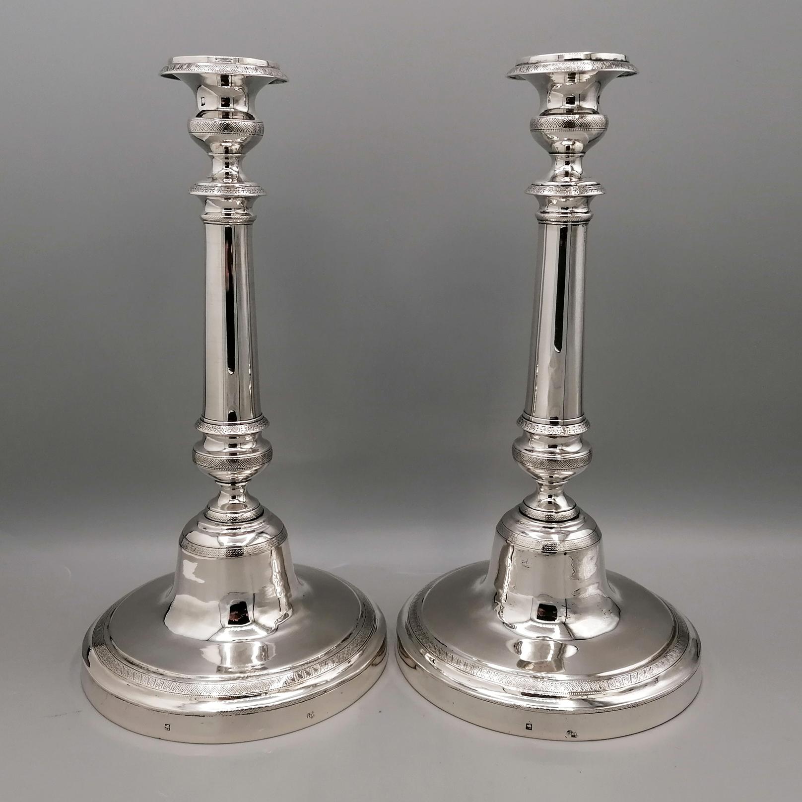 Pair of Italian silver candlesticks - Naples, c. 1840
The base is circular with a 