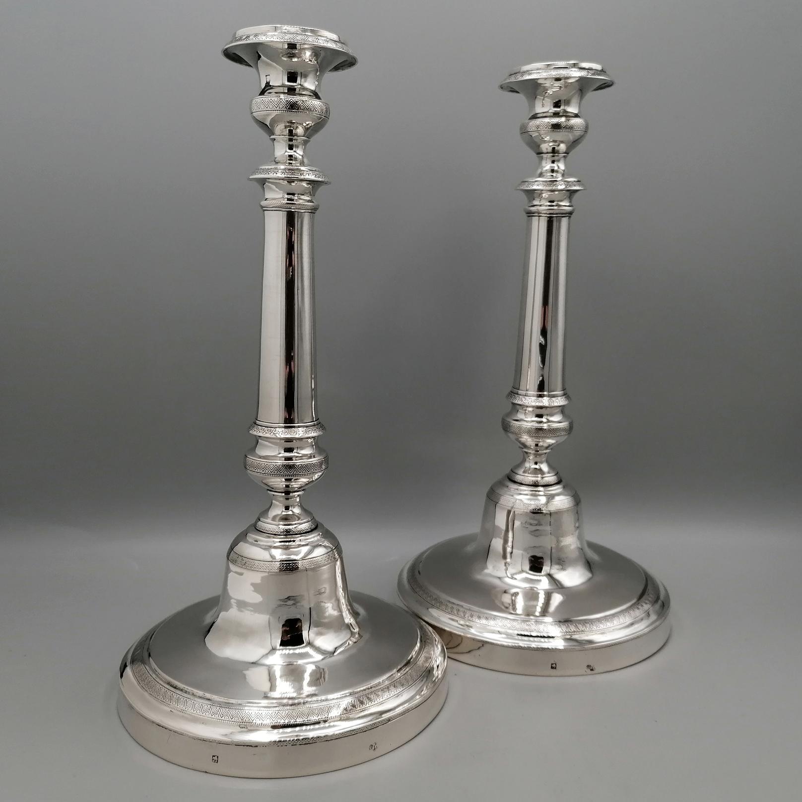 Other Pair of Italian silver candlesticks - Naples, c. 1840 For Sale