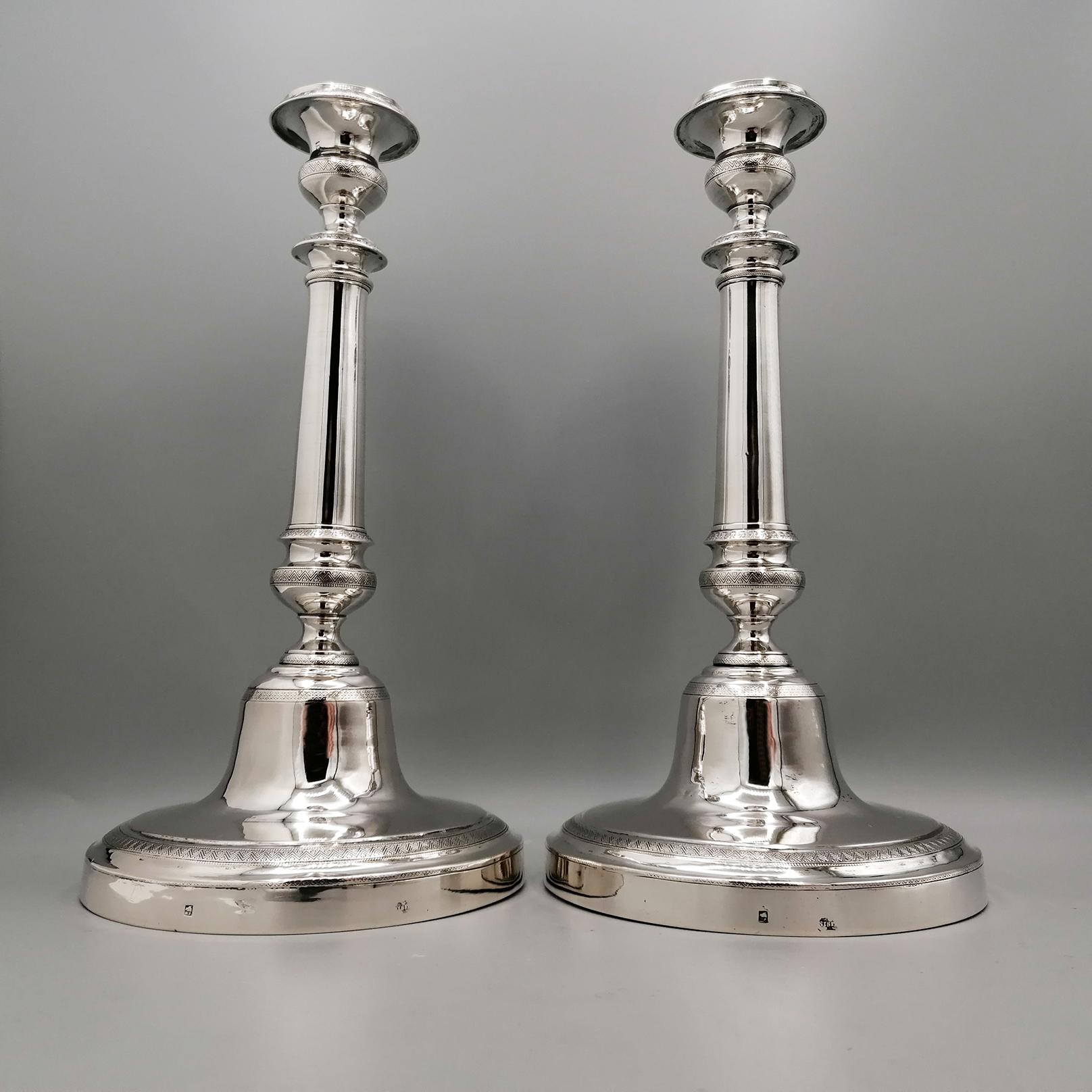 Pair of Italian silver candlesticks - Naples, c. 1840 In Good Condition For Sale In VALENZA, IT