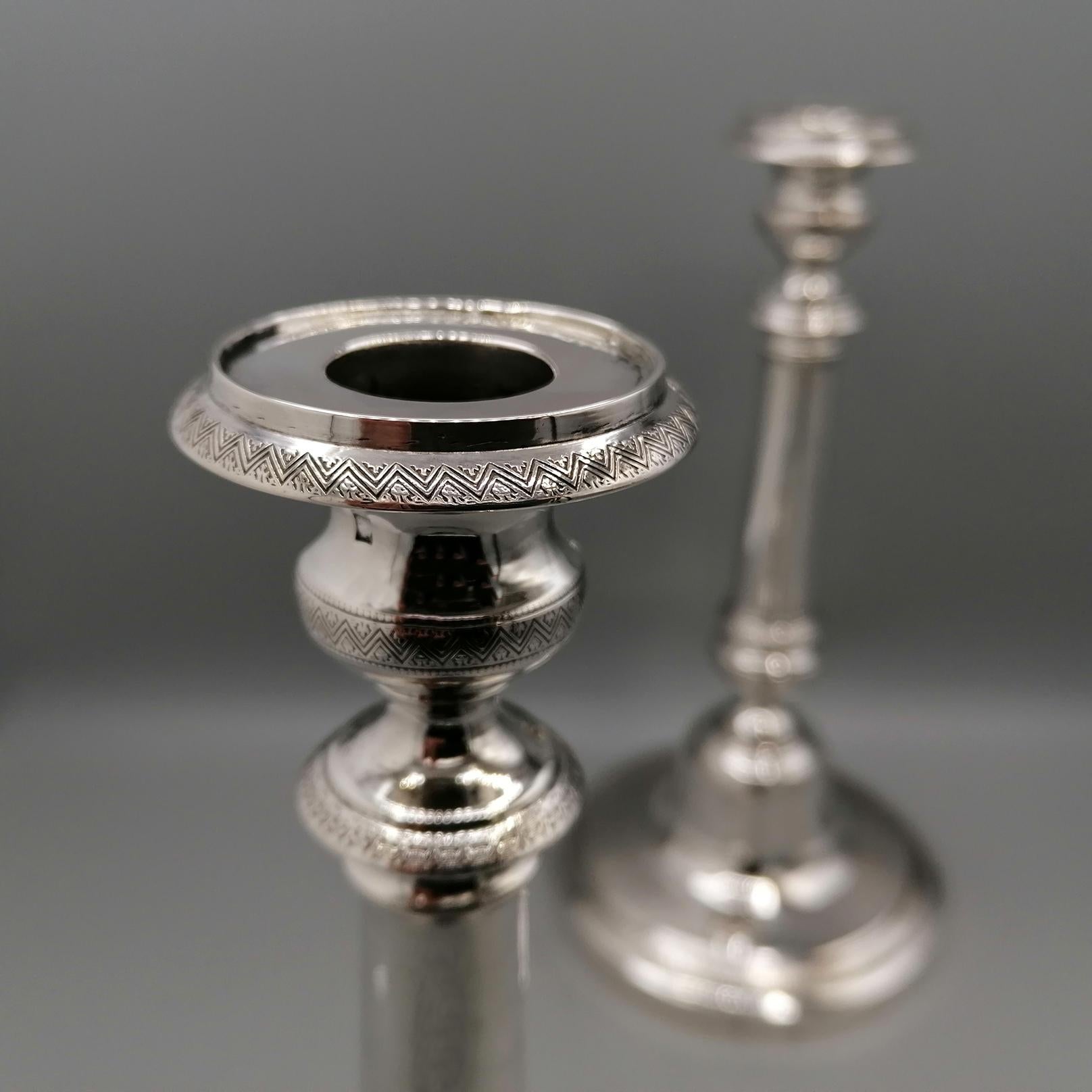 Silver Pair of Italian silver candlesticks - Naples, c. 1840 For Sale