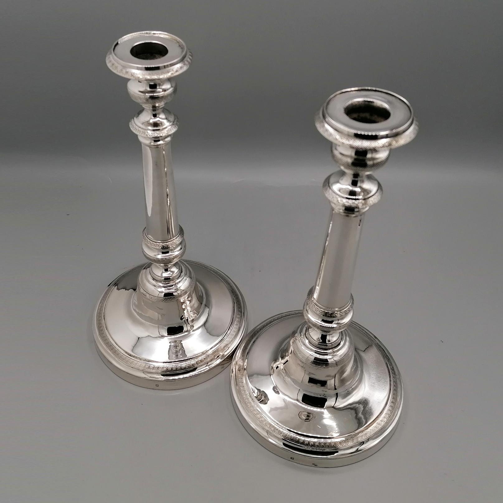 Pair of Italian silver candlesticks - Naples, c. 1840 For Sale 1