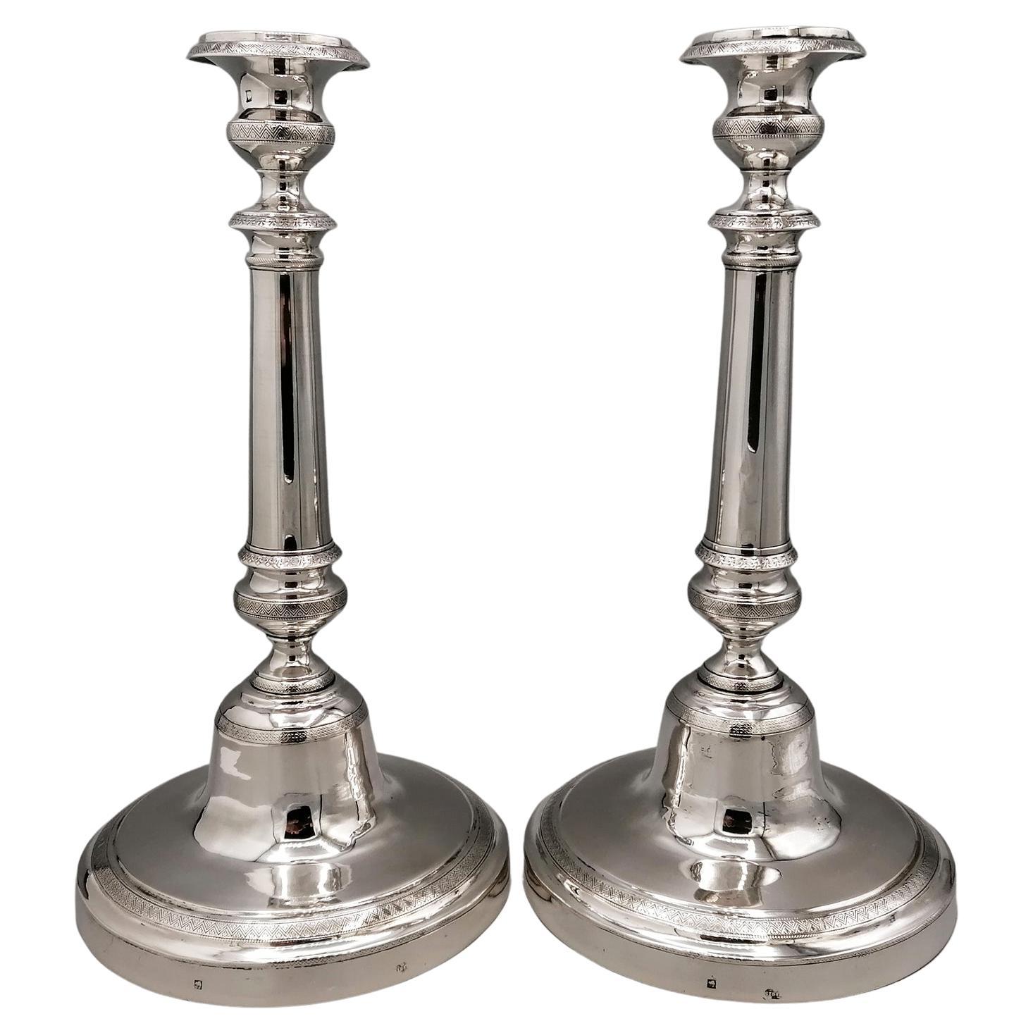 Pair of Italian silver candlesticks - Naples, c. 1840 For Sale