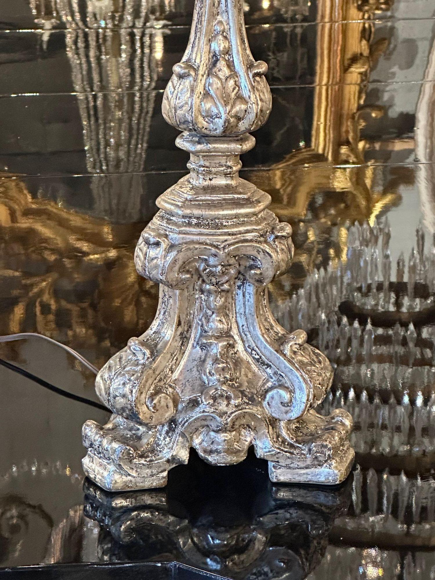 Mid-19th Century Pair of Italian Silver Gilt Lamps