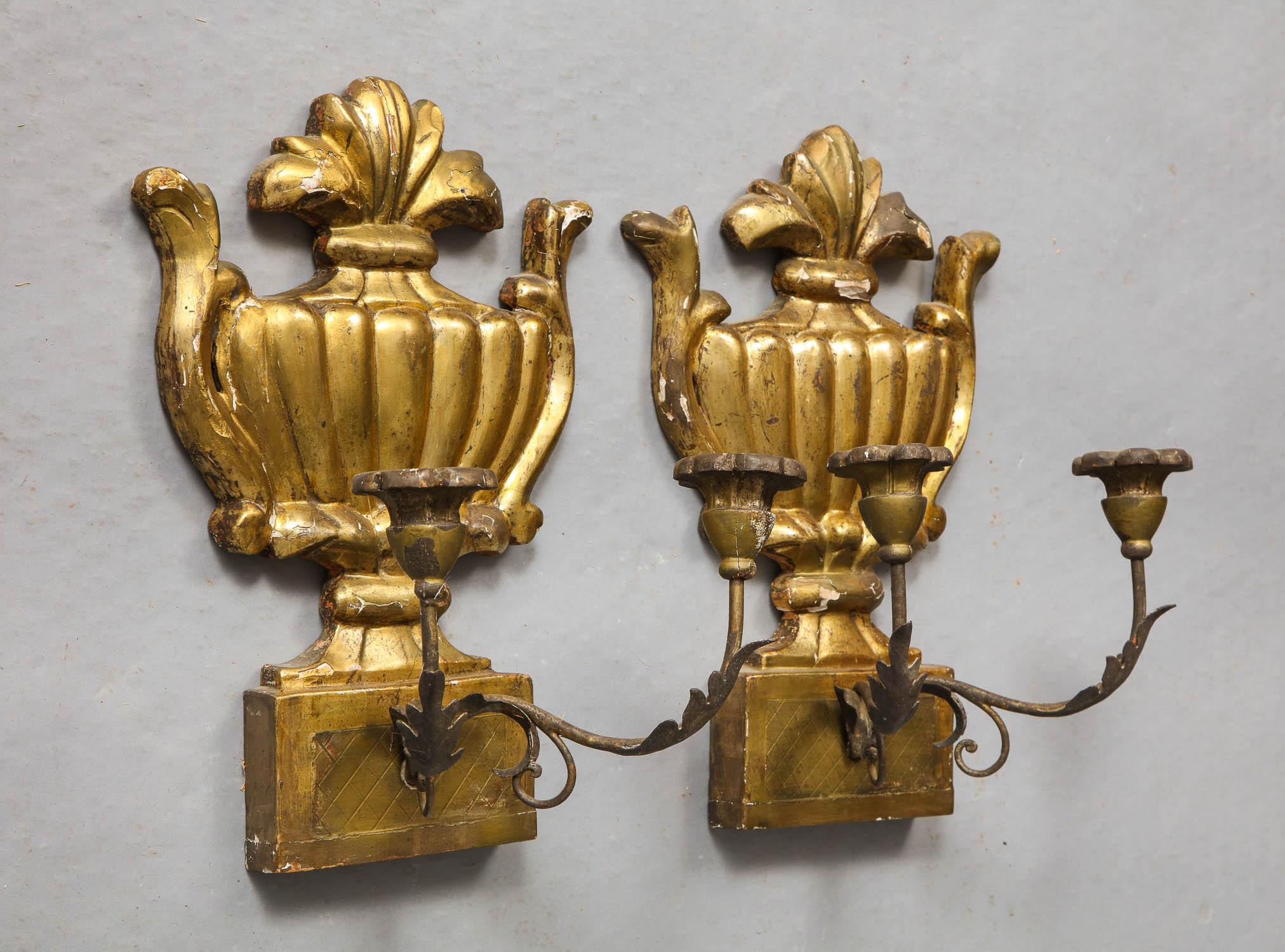Pair of Italian Silver Gilt Sconces In Fair Condition In Greenwich, CT