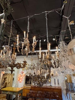 Pair of Italian Silver Gilt Wood Chandeliers