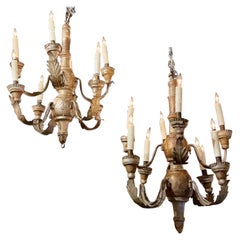 Pair of Italian Silver Gilt Wood Chandeliers
