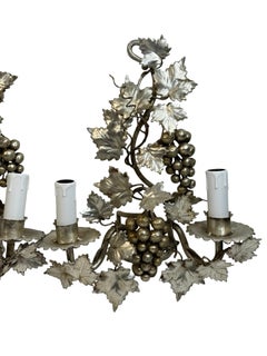 Pair of Italian Silver Leaf and Grape Sconces Hollywood Regency Vintage Italy