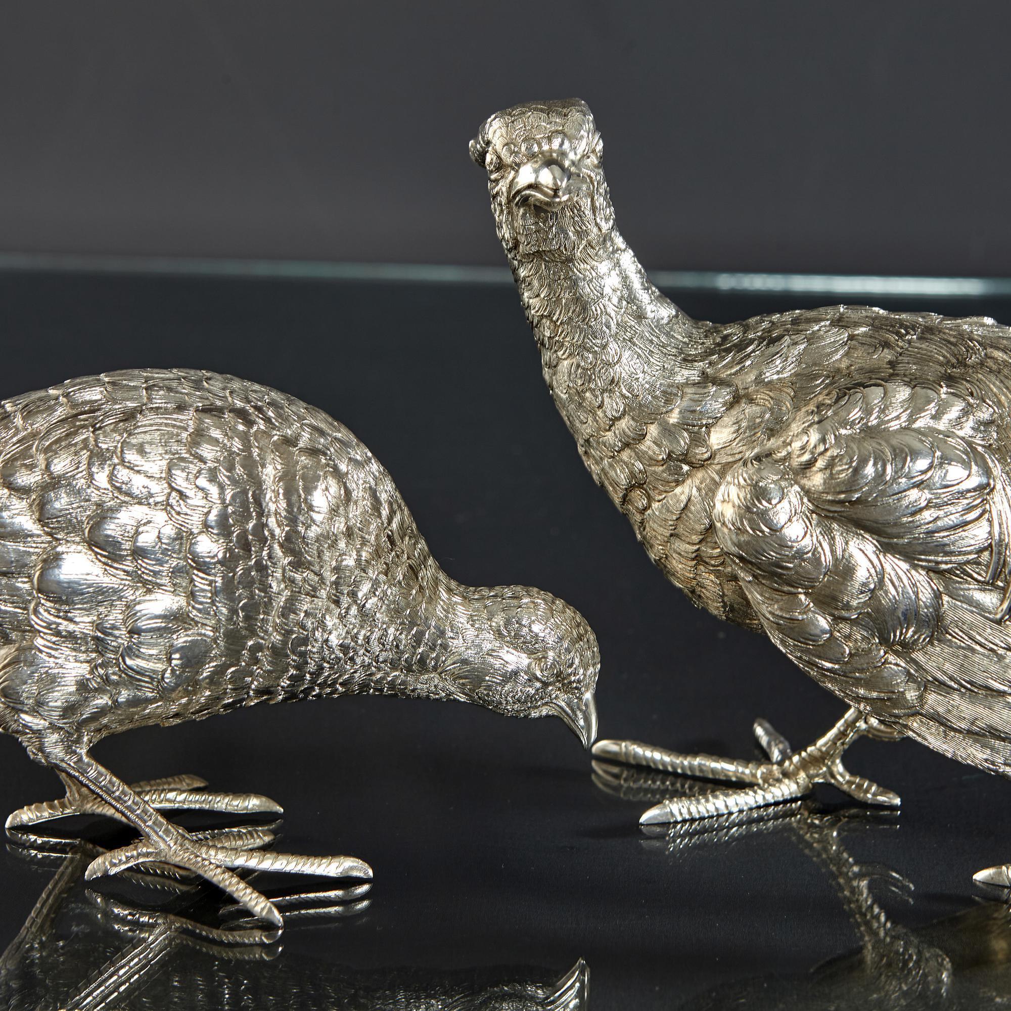 20th Century Pair of Italian Silver Pheasant Models, circa 1950 For Sale
