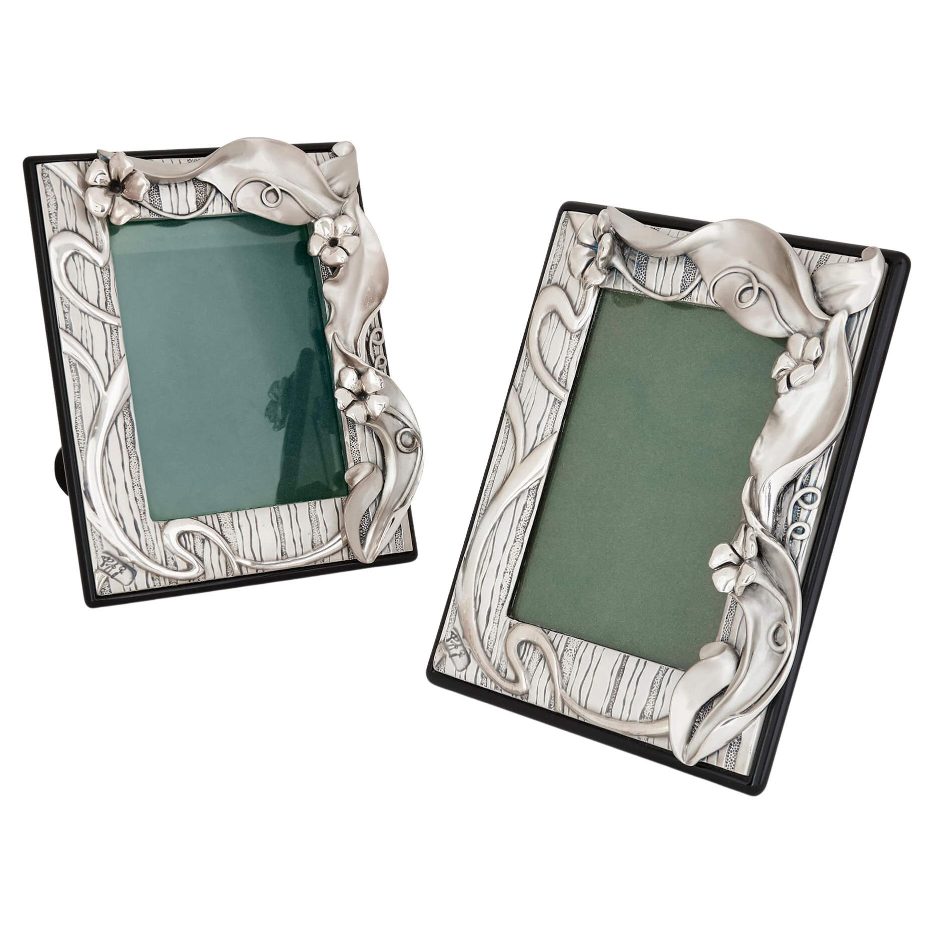 Pair of Italian Silver Picture Frames in the Art Nouveau Style