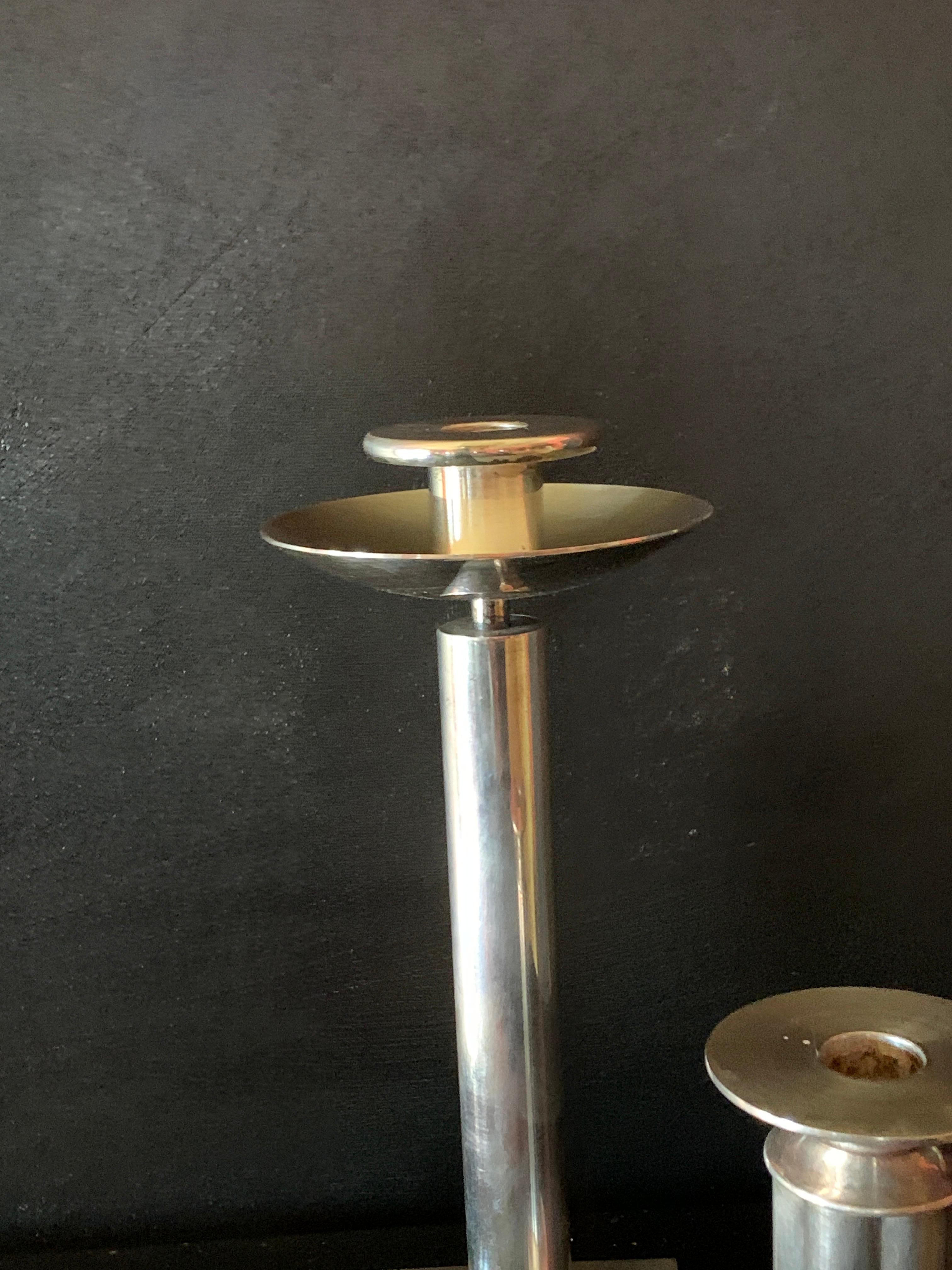 Pair of Italian Silver Plate Swid Powell Candle Sticks by Richard Meier 5